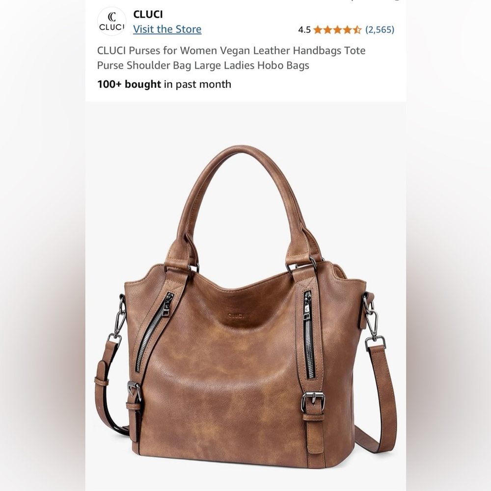 NWOT Brown Vegan Leather Handbag - Picture 3 of 15